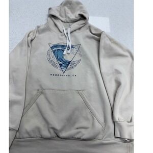 MV Sport Vintage Fleece Mendocino CA Wave Graphic Hoodie Tan Mens XL Sweatshirt